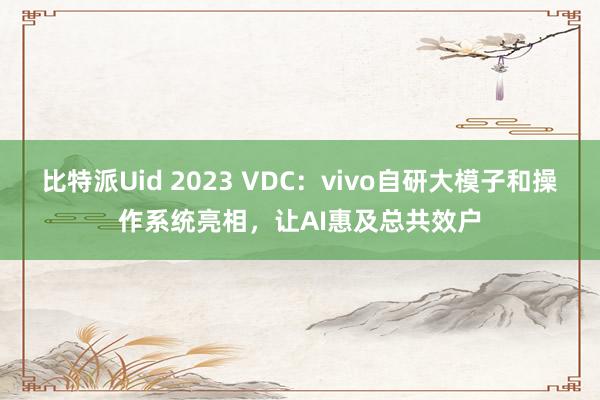 比特派Uid 2023 VDC：vivo自研大模子和操作系统亮相，让AI惠及总共效户